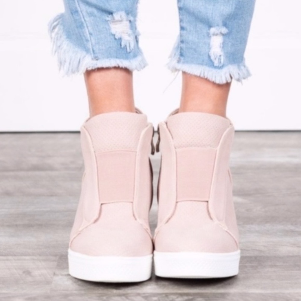 Blush Vegan Suede Zipper Slip on Wedge Sneakers - Picture 4 of 6